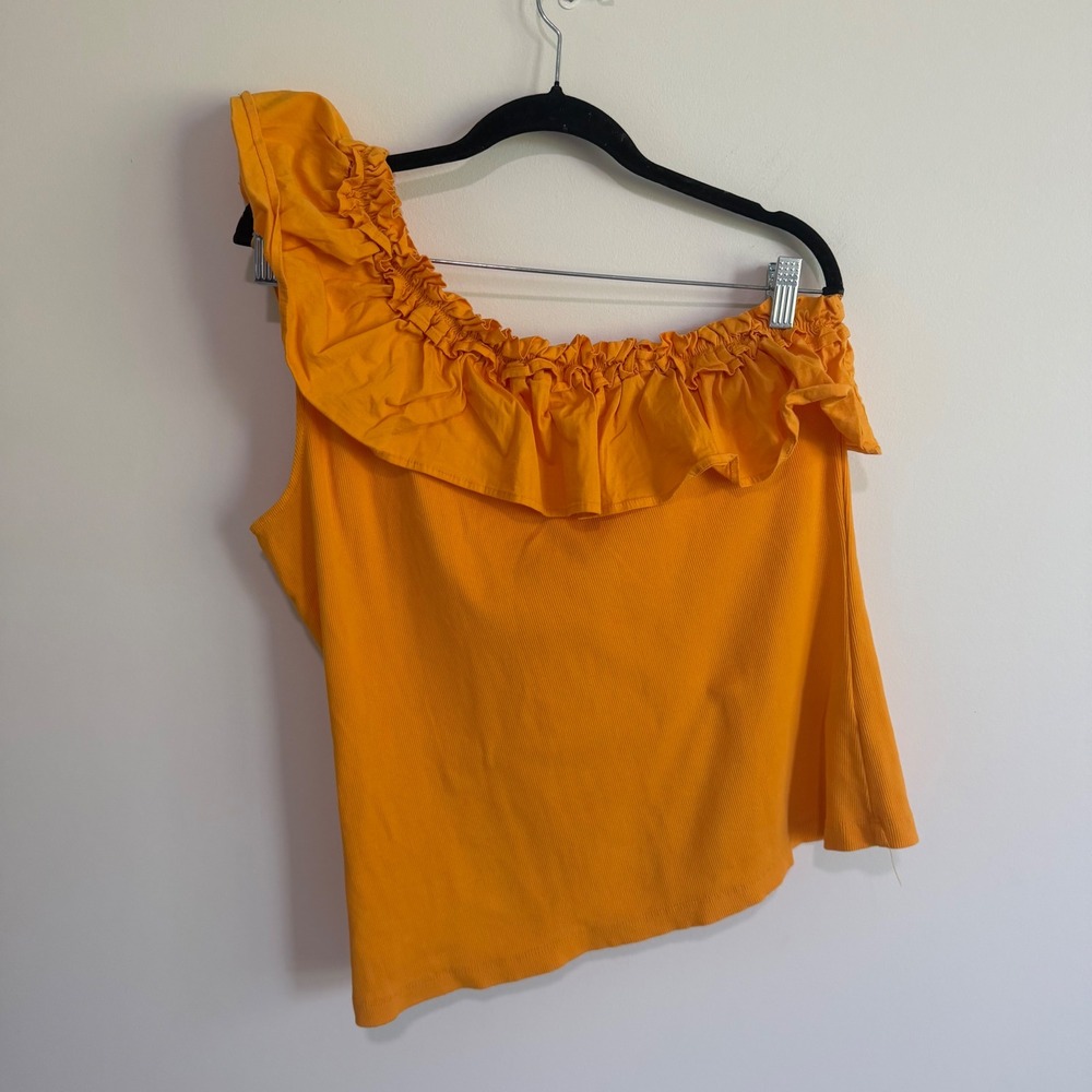 Porridge Anthropologie Orange One Shoulder Ruffle Ribbed Top XL